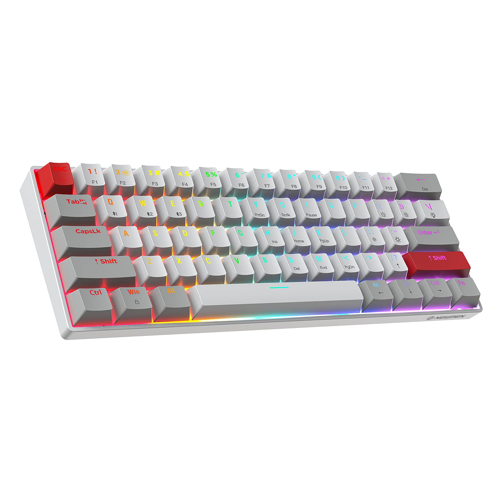 Newmen GM610 60% Wireless Mechanical Keyboard Wired/Bluetooth/2.4G RGB Backlit 61 Anti-Ghosting Keys Programmable Hot-Swappable Gaming Keyboard for PC Windows Mac Laptop Computer(Linear Red Switch)