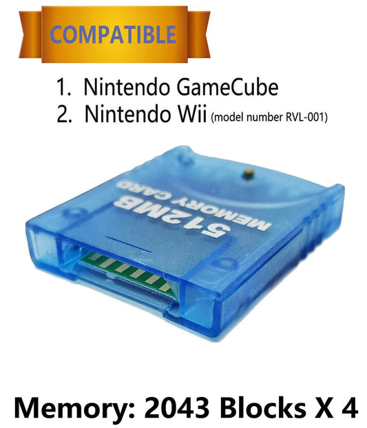 Hyamass Gamecube Memory Card - 512MB High Speed, Blue, Compatible with Nintendo Gamecube & Wii, Model RVL-001