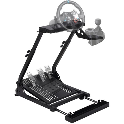 JustSmart L-Shaped Folding Steering Wheel Game Stand - Height Adjustable, Compatible with Logitech, Chair Fixing Seat Slot