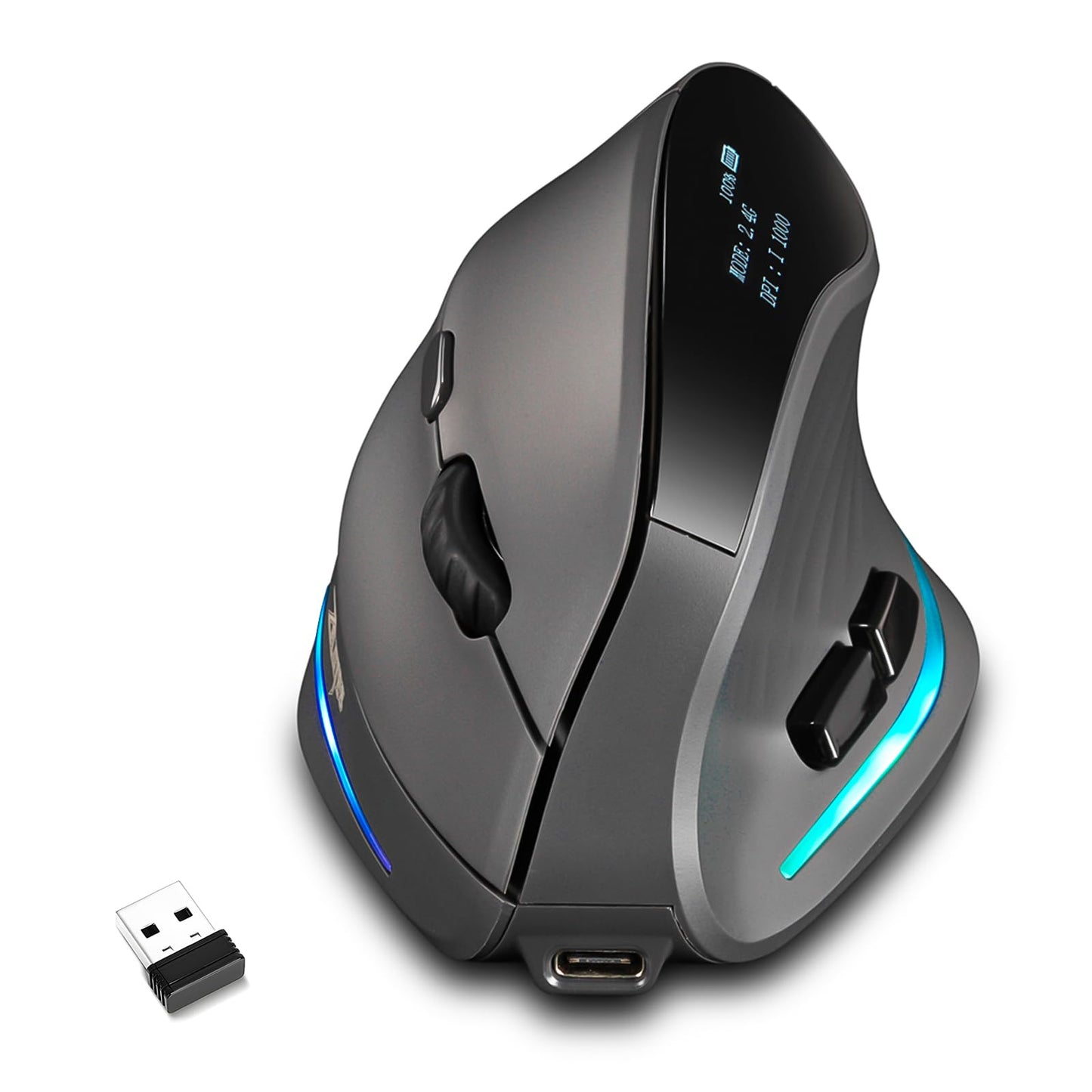 Attoe Gaming Mouse with Display  Wireless Vertical Ergonomic Mouse with Tri-Mode Connectivity  7 Programmable RGB Buttons  4000 DPI  Rechargeable for PC Laptop Mac