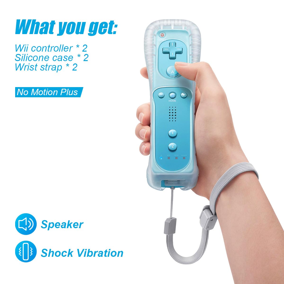 TIANHOO Wii & Wii U Remote Controller 2 Pack with Silicone Case & Wrist Strap - Pink & Blue