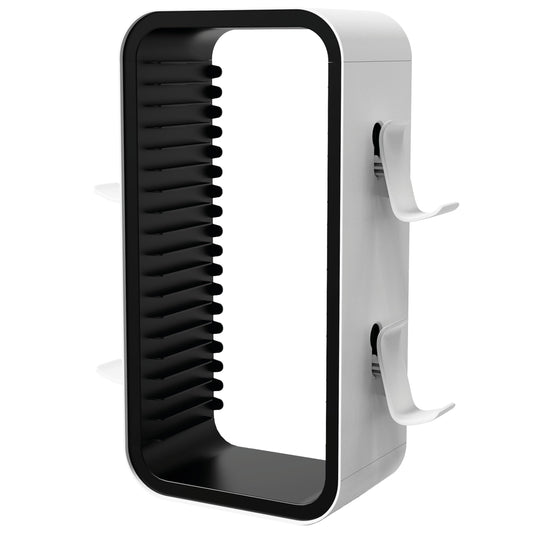Universal Games Storage Tower Pro - for Up to 18 Games - with Controller Holder for up to 4 Gamepads - Gaming Accessories for PS5  PS4  PS3  Xbox X/S/One  Switch  Switch OLED  BluRay 