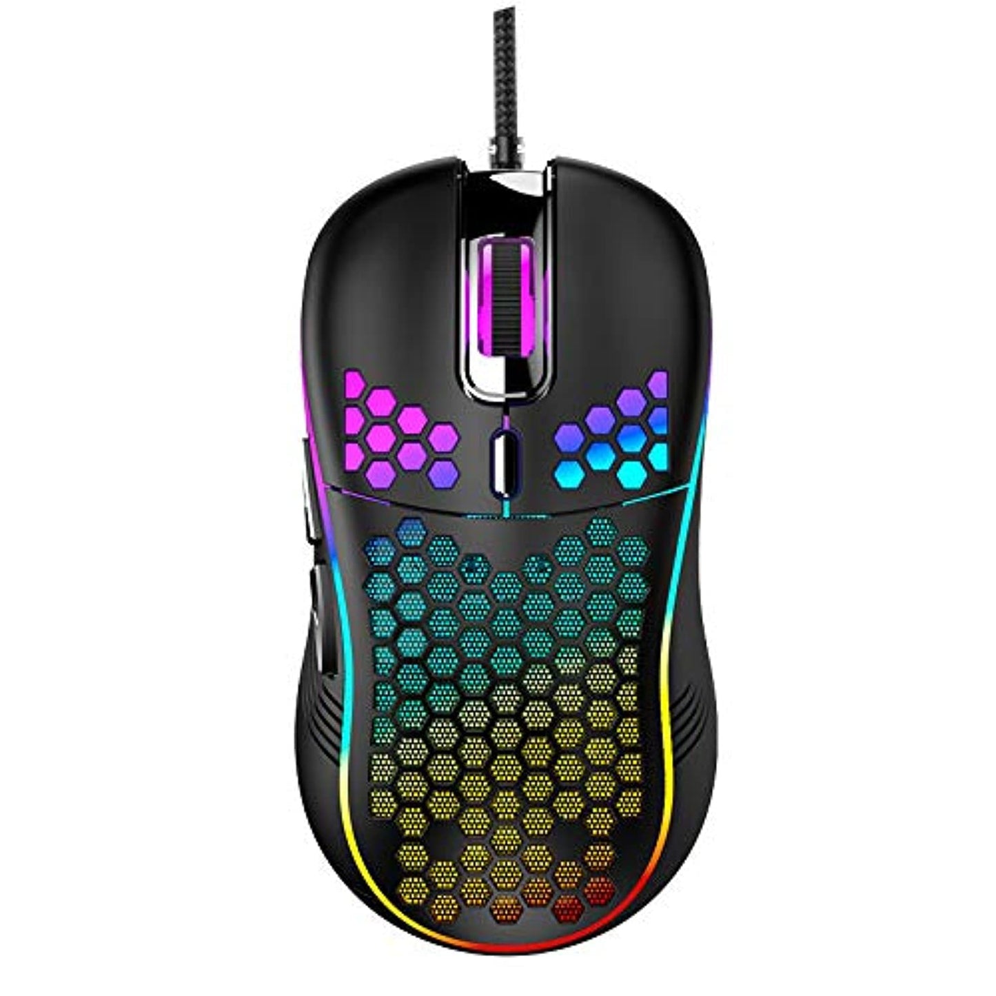 Techsea Honeycomb Wired Gaming Mouse - RGB Backlight, 7200 DPI, Ergonomic, Lightweight, USB, Black