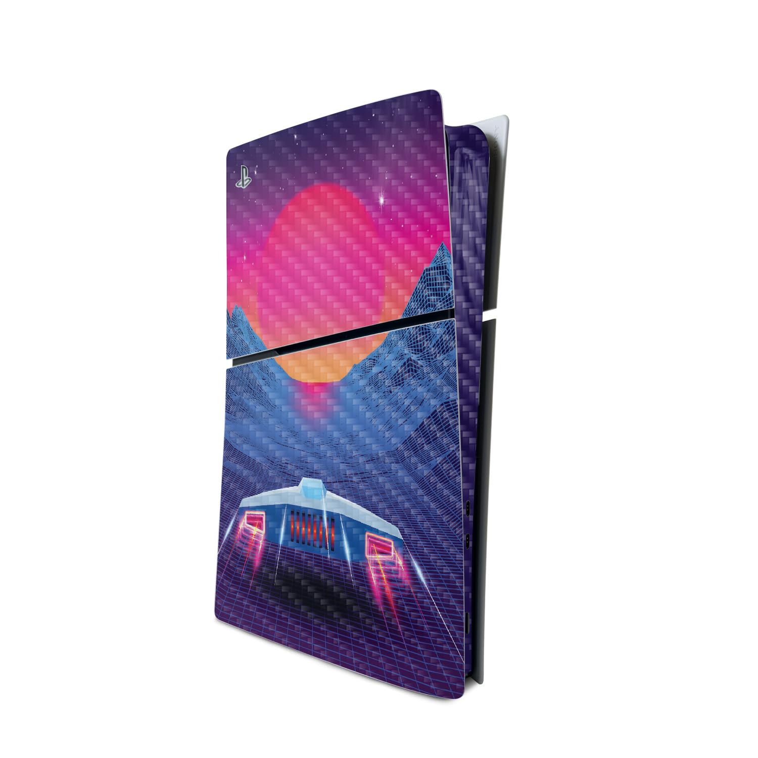 MightySkins Carbon Fiber Skin for PS5 Playstation 5 Slim Digital Edition Console Only - Synthwave Drive Protective  Durable Textured Carbon Fiber Finish Easy to Apply Made in The USA