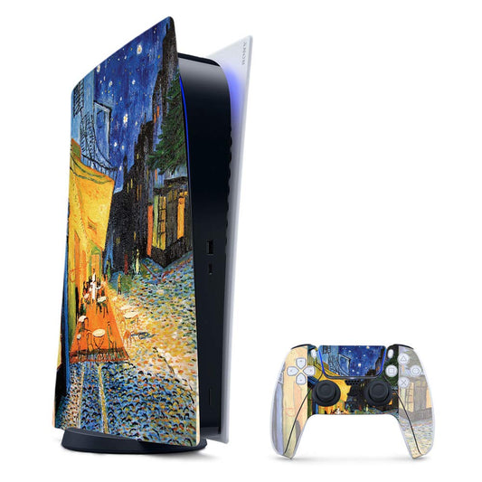MightySkins Gaming Skin for PS5 / Playstation 5 Digital Edition Bundle - Cafe Terrace at Night | Protective Viny wrap | Easy to Apply | Made in The USA