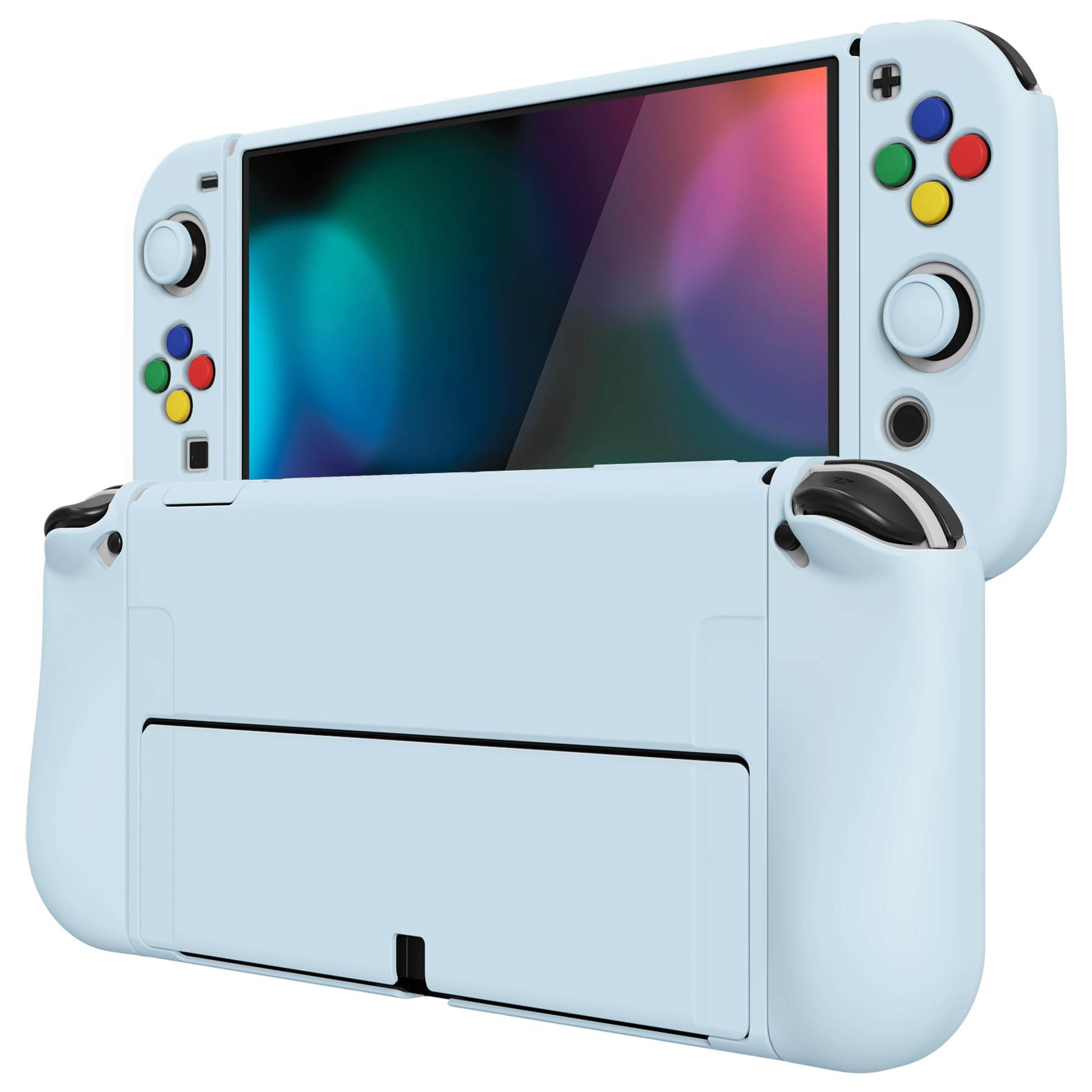 PlayVital ZealProtect Soft Protective Case for Nintendo Switch OLED  Flexible Protector Joycon Grip Cover for Nintendo Switch OLED with Thumb Grip Caps & ABXY Direction Button Caps - Sky Blue