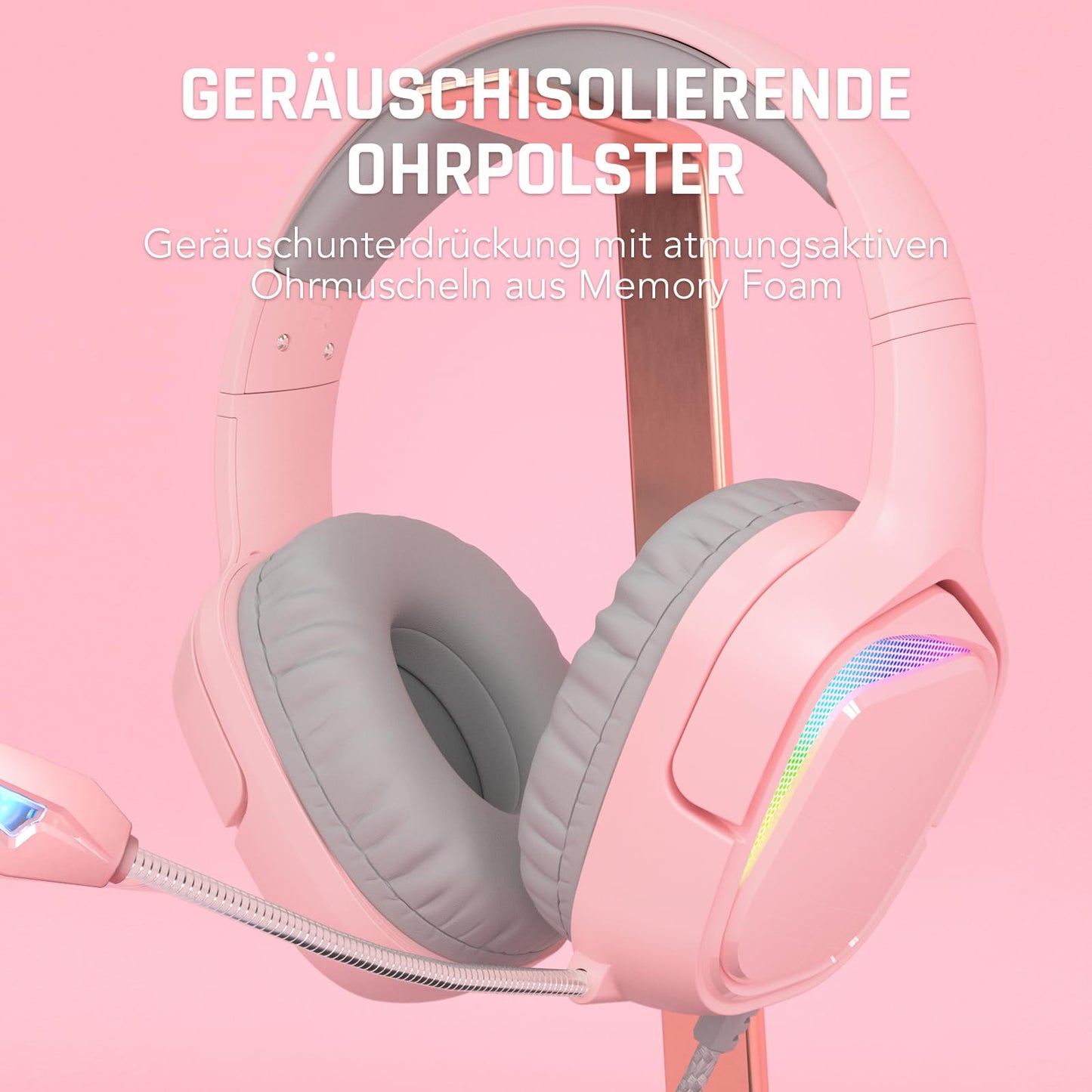 Black Shark Gaming Headset BS-X1 - Pink, 50mm Drivers, Noise Isolation, Bendable Mic for PC, PS4, PS5, Switch