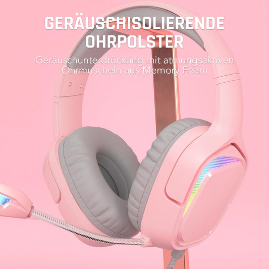 Black Shark Gaming Headset BS-X1 - Pink, 50mm Drivers, Noise Isolation, Bendable Mic for PC, PS4, PS5, Switch