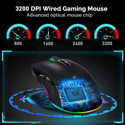 HXMJ RGB LED Wired Gaming Mouse, USB-C for MacBook/PC, M01 Model, Black