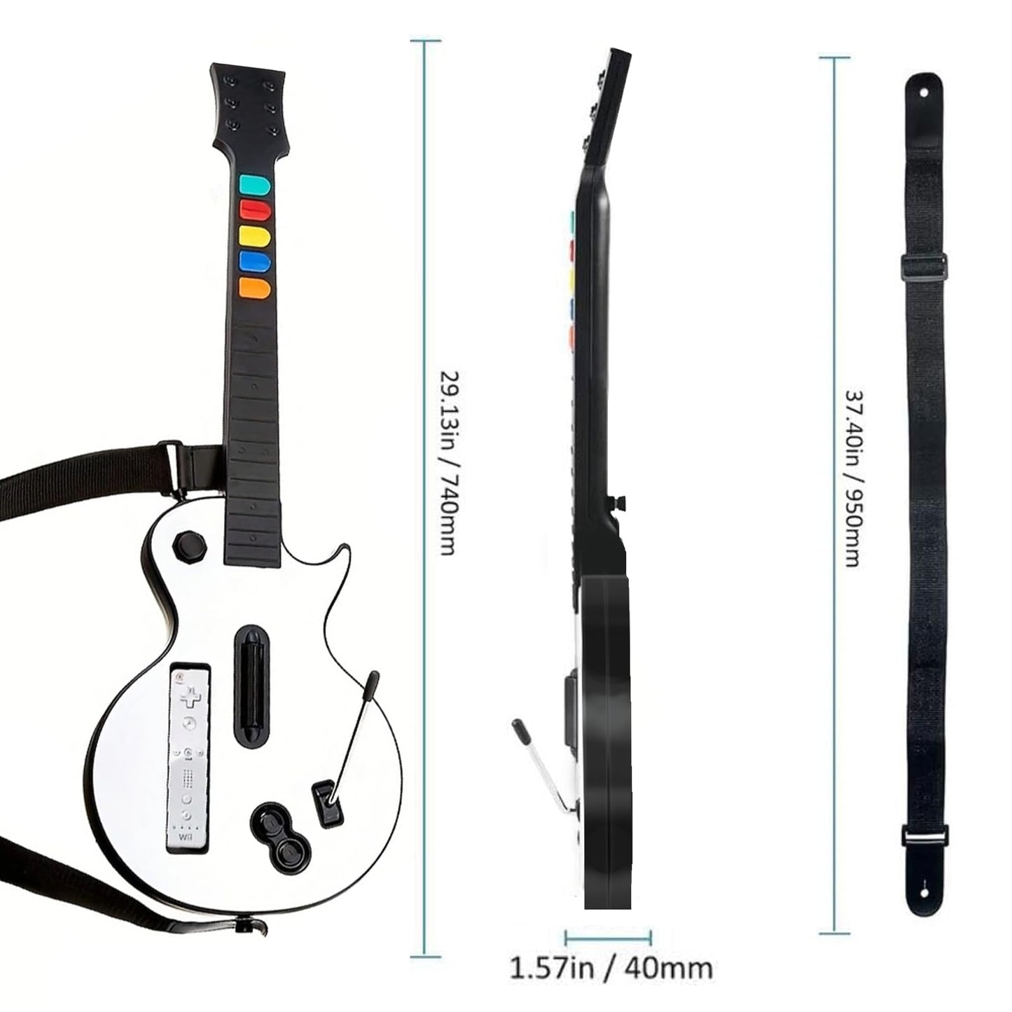NBCP Wireless Guitar Controller for Nintendo Wii - Compatible with Guitar Hero, Rock Band 2 & 3, White, Model KT613W