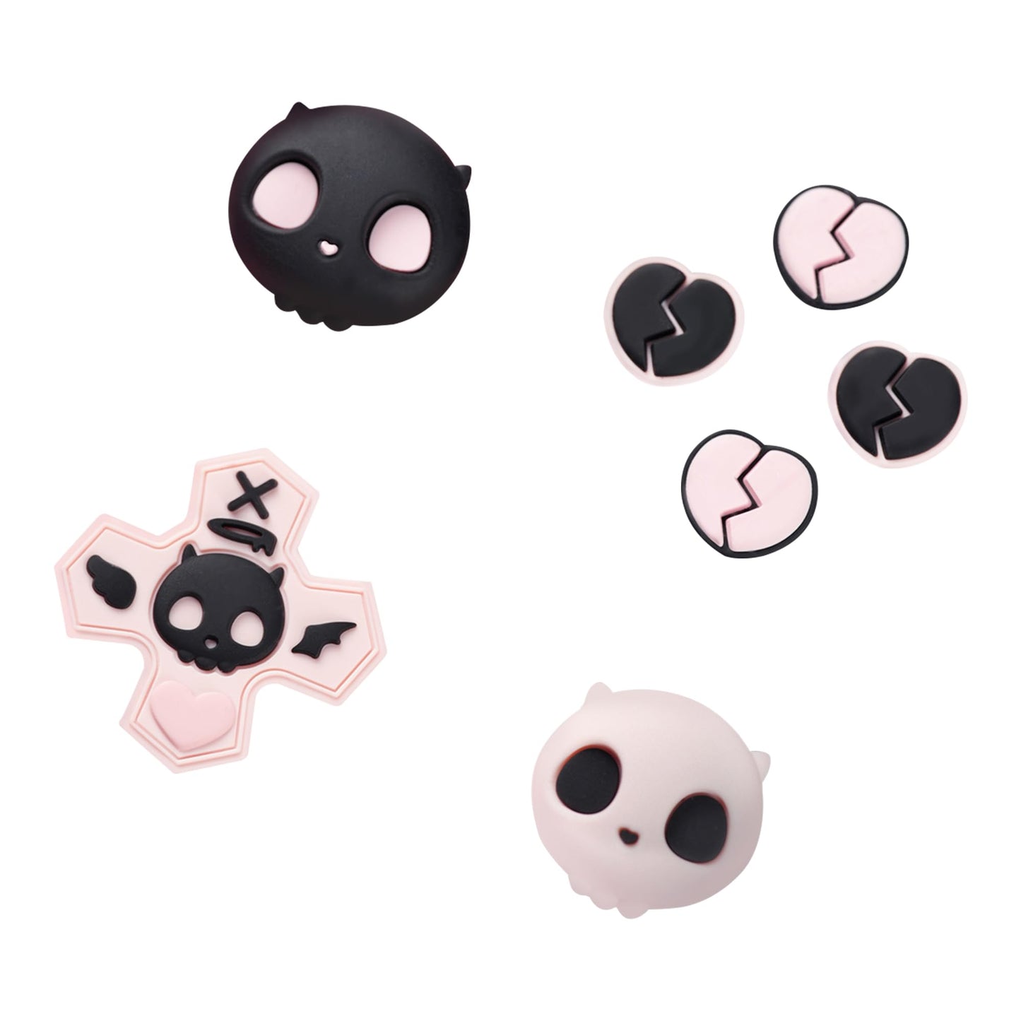GeekShare Halloween Silicone Cross D-Pad Button Caps Set Joystick Cover - Cute ABXY Key Buttons Sticker Compatible with Switch/OLED Joy Con - Sweetheart Skull