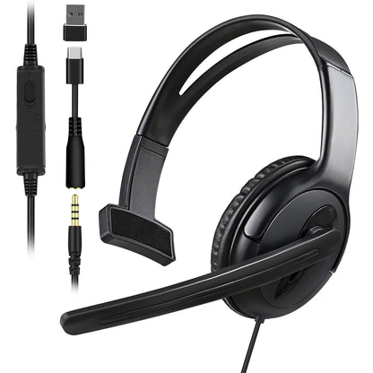 Joso Wired Single Ear Headset with Mic for PS5/PS4/Xbox/PC - Vertical Mic, Black, Model CO26-1