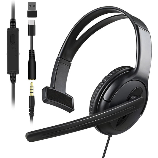 Joso Wired Single Ear Headset with Mic for PS5/PS4/Xbox/PC - Vertical Mic, Black, Model CO26-1