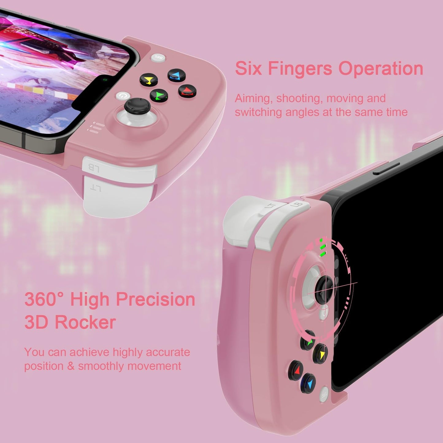 Joso Mobile Gaming Controller for iPhone/Android - Wireless Gamepad, Ergonomic Design, Pink, Model BSP-D3