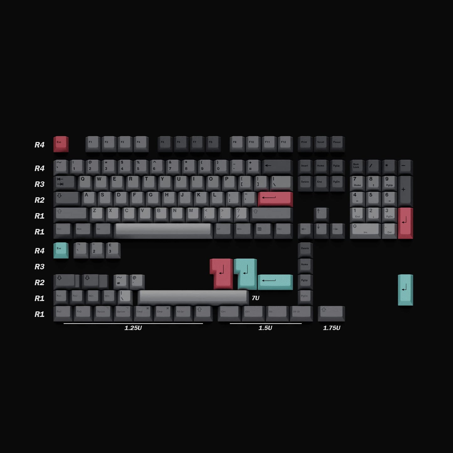 HK GAMING Dye Sublimation PBT Keycap Set | 139 Keys | Cherry Profile | ANSI US Layout | Stealth Dolch Compatible with MX, Gateron, Kailh
