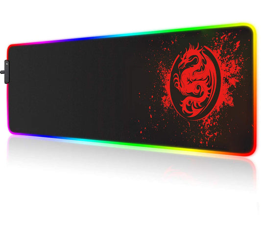Large RGB Gaming Mouse Pad - 15 Light Modes Extended Computer Keyboard Mat  Anime Dragon Mouse Pad High-Performance Mouse Pad Optimized for Gamer 31.5 X 12in (Red)