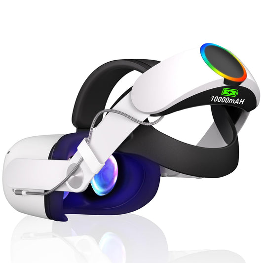 RGB Head Strap with Battery for Oculus Quest 2  10000mAh Battery Pack for Extended 8 Hrs of Playtime  Fast Charging VR Power  Adjustable fine design Strap Enhanced Support and Balance in VR