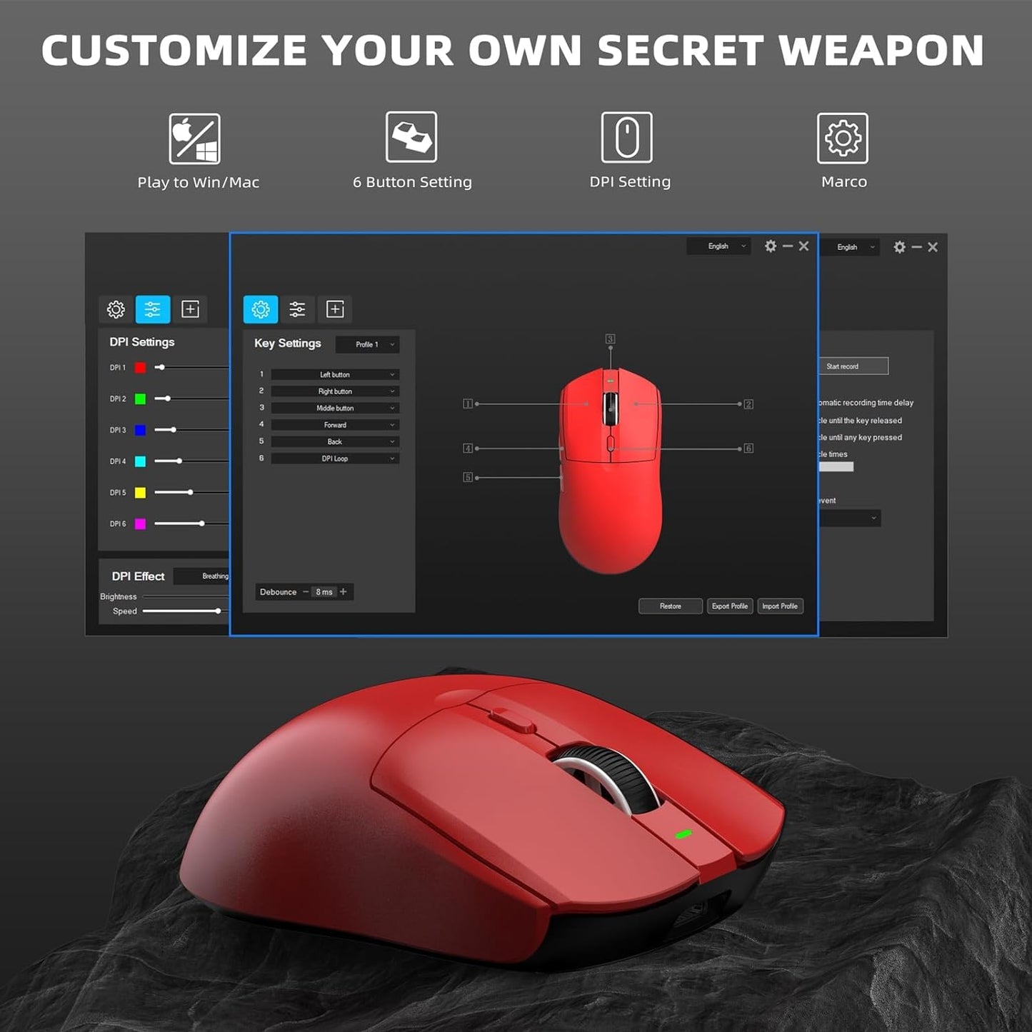 A.JAZZ AJ139 G Pro Wireless Gaming Mouse - Ultra-Lightweight 59g, Dual Mode Type-C Wired/2.4GHz USB, 26000DPI, Ergonomic, Red