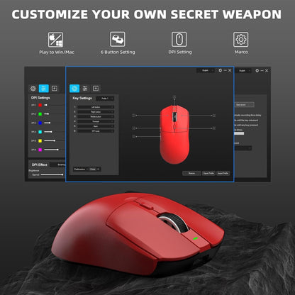 A.JAZZ AJ139 G Pro Wireless Gaming Mouse - Ultra-Lightweight 59g, Dual Mode Type-C Wired/2.4GHz USB, 26000DPI, Ergonomic, Red