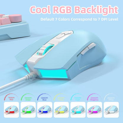 FELICON RGB Gaming Mouse - Ergonomic, Programmable 7 Buttons, Wired, Blue, Compatible with Windows, Mac OS, Linux