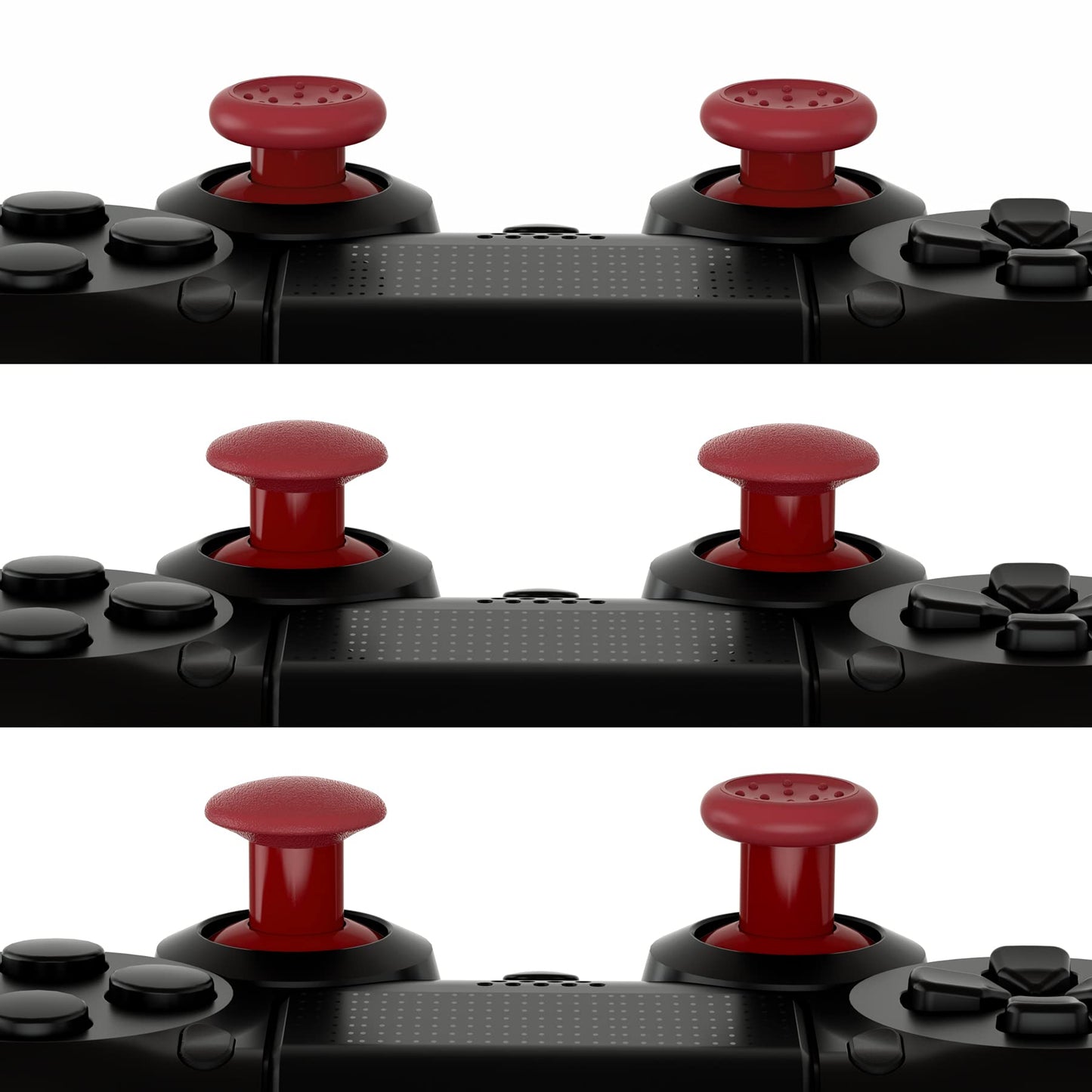 eXtremeRate ThumbsGear Ergonomic Thumbstick for PS5/PS4 - 3 Height Adjustable Grips, Carmine Red, Model P4J1112-JY