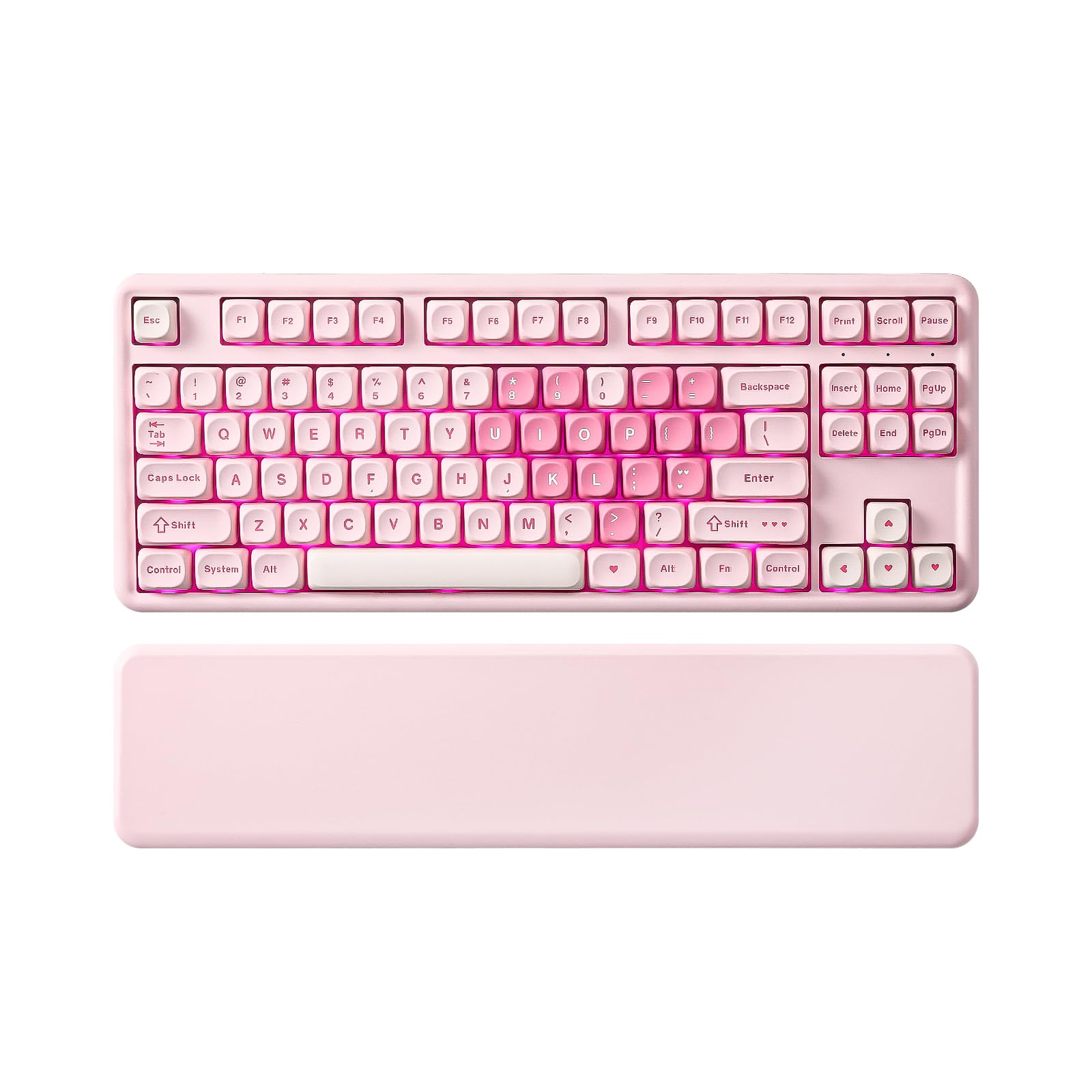 YUNZII B87 Wireless Mechanical Keyboard QMK/VIA Programmable TKL Layout 87 Keys BT/2.4G/USB-C Hot Swap Gasket Mount RGB Backlit Gaming with Wrist Rest for Win/Mac (Pink  Milk V2)