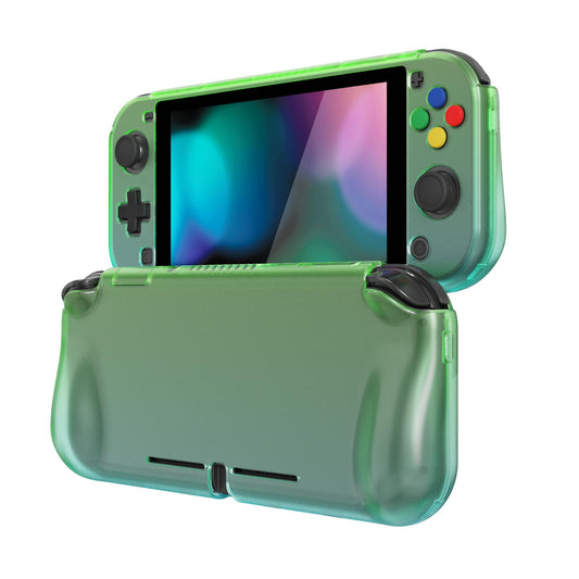 PlayVital ZealProtect Case for Nintendo Switch Lite - Ergonomic Grip, Shock-absorbent, Gradient Translucent Green Blue, Model PSLYP3013