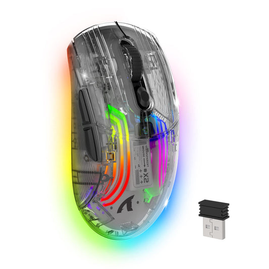 Wireless Gaming Mouse PC Transparent Shell Computer Mice with Dual Mode BT5.0/2.4G PixArt Chip 3D RGB Lighting Ergonomic 7 Buttons Rechargeable Mute Mouse for PC Laptop Tablet PS4 PS5 Xbox one
