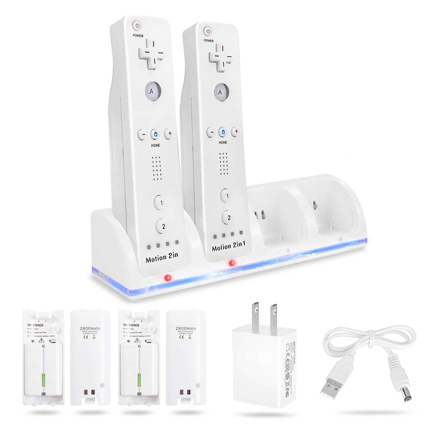 NATNO 4-in-1 Wii/Wii U Charging Station with 4 Rechargeable 2800mAh Batteries, Black