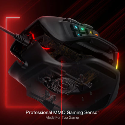 Redragon M811 Aatrox Wired MMO Gaming Mouse - 15 Programmable Buttons, Ergonomic Grip, RGB Backlit, Black