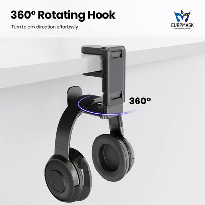 EURPMASK 3-in-1 Gaming Headset & Controller Holder, Adjustable Clamp, Rotating Arm, Cable Organizer, Black, Model ZYM-GAMEHSET-UP