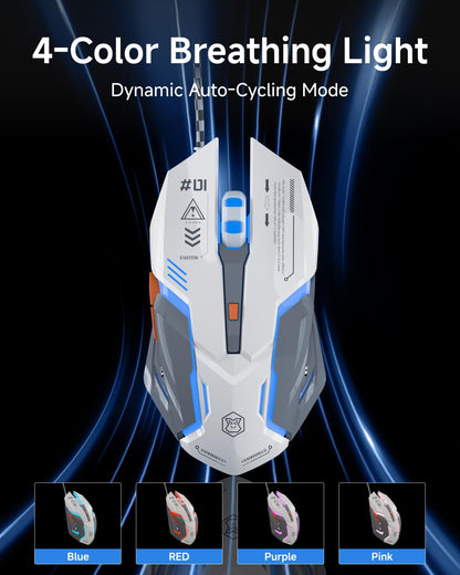 SEUNKWANG G10 Wired Gaming Mouse with RGB Backlit, 3200 DPI, Ergonomic Design, Gray-White, 6 Buttons, USB for PC/Laptop