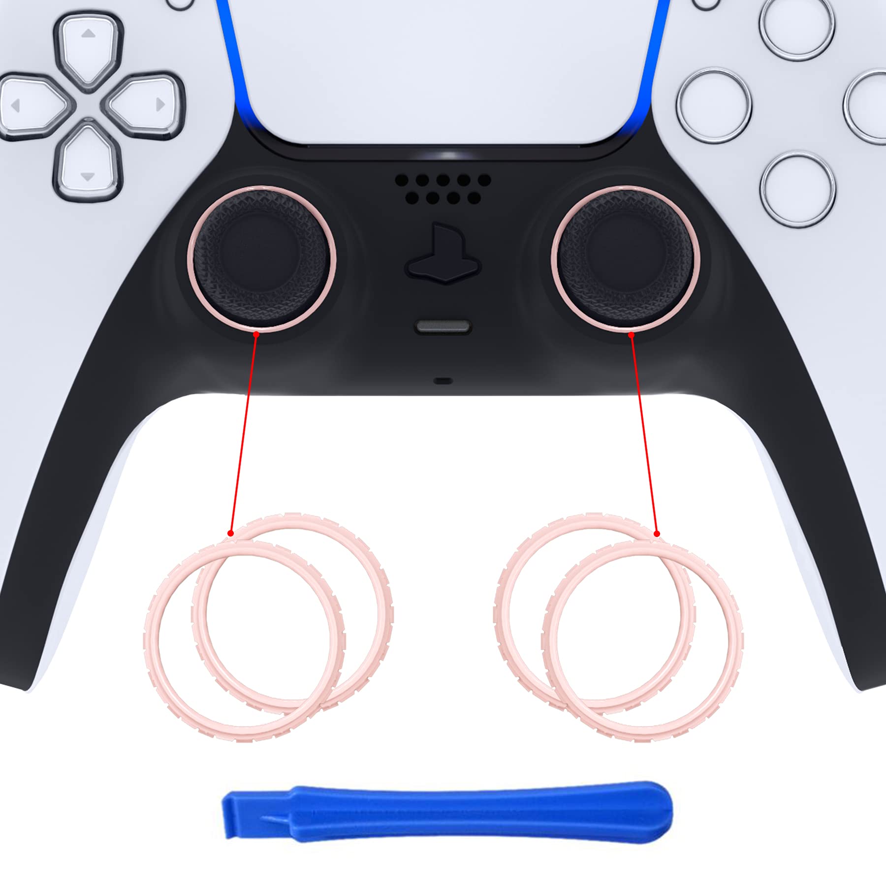 eXtremeRate Custom Accent Rings Replacement Accessories for PS5 Controller - Cherry Blossoms Pink
