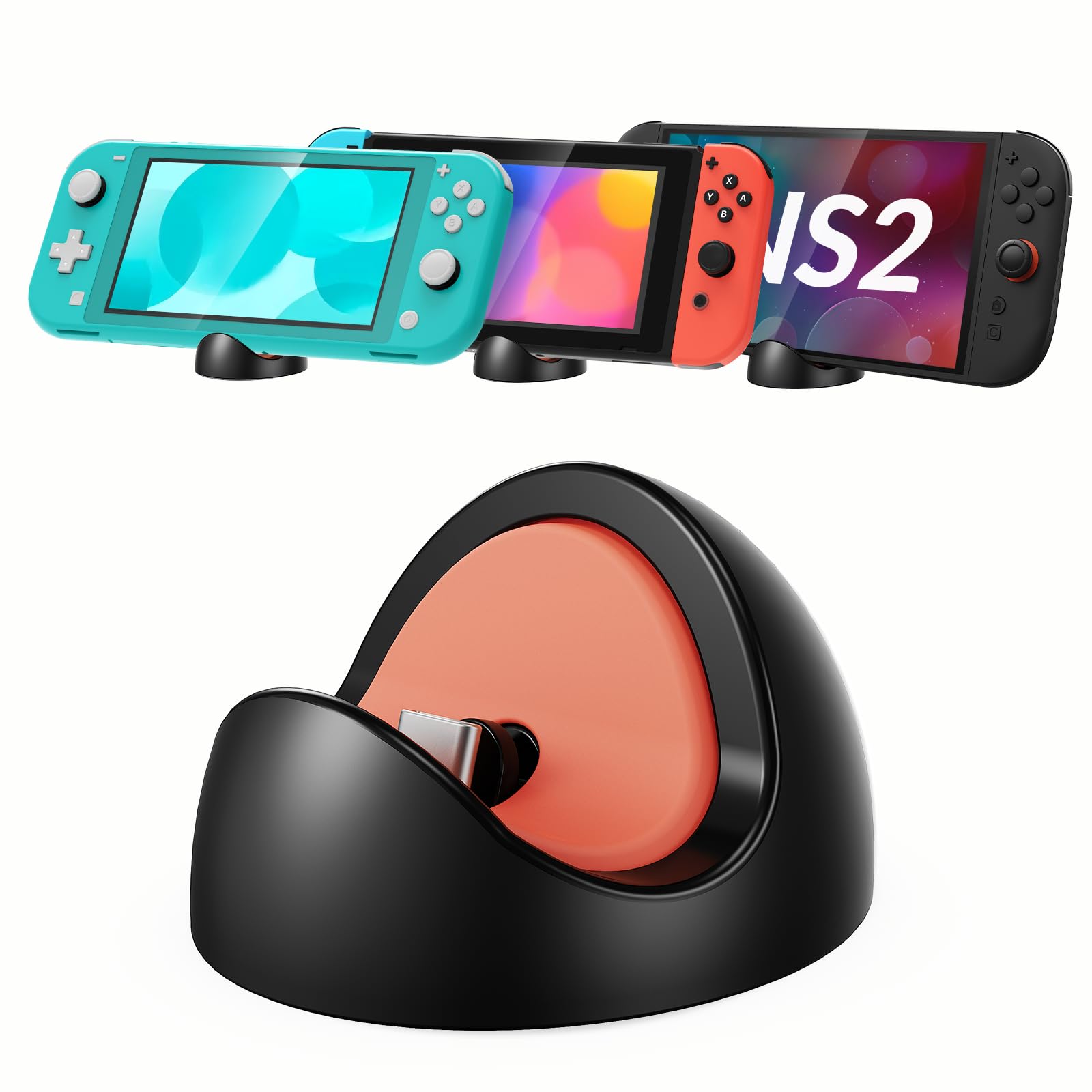 Gorixer Portable Charging Dock for Nintendo Switch 1/2/Lite/OLED - Black, Model NTT47, Ideal for Travel and Home Use