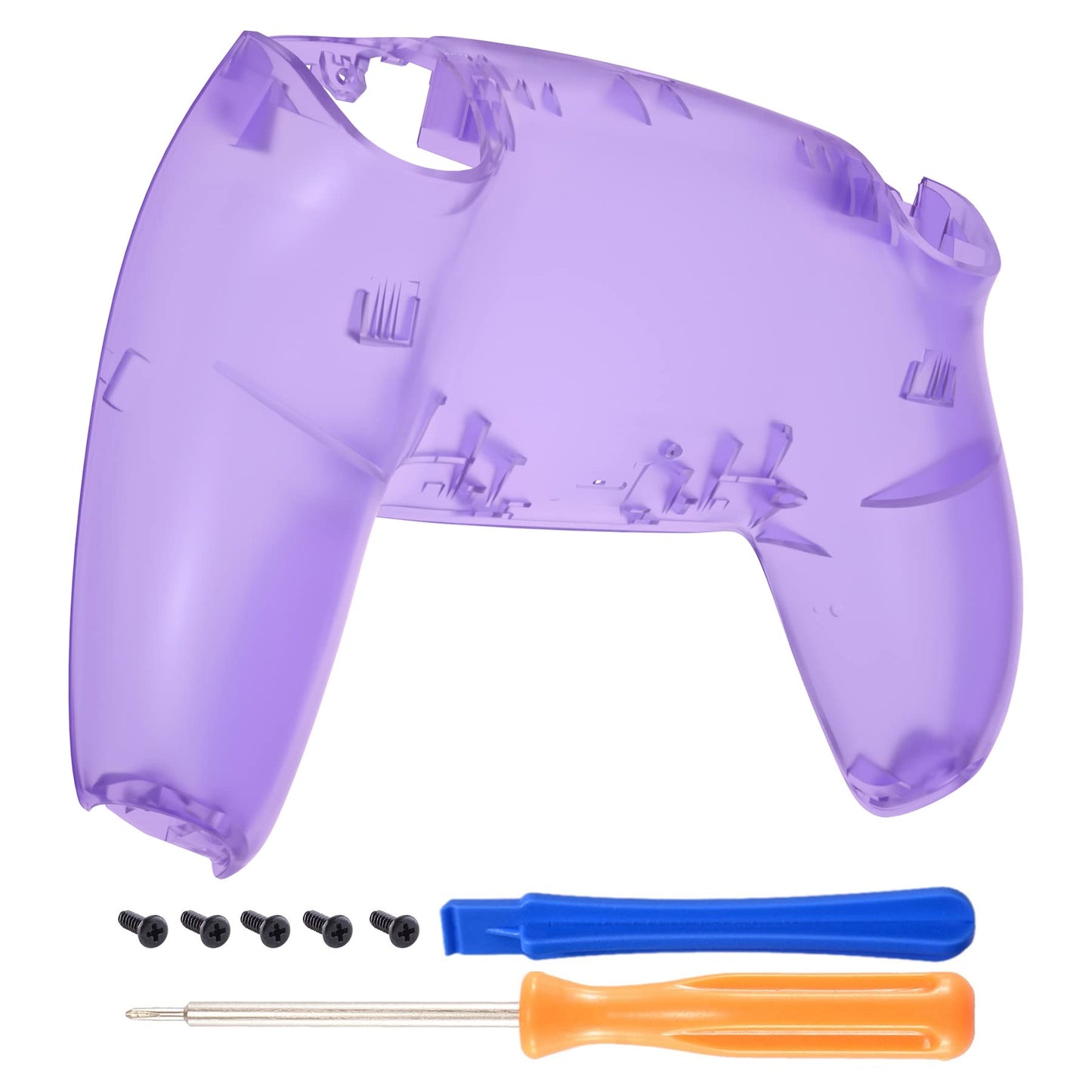 eXtremeRate Clear Atomic Purple Custom Back Plate Bottom Shell Compatible with ps5 Controller, Replacement Back Shell Cover Comp