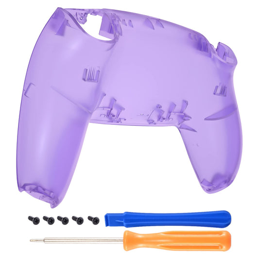 eXtremeRate Clear Atomic Purple Custom Back Plate Bottom Shell Compatible with ps5 Controller, Replacement Back Shell Cover Comp