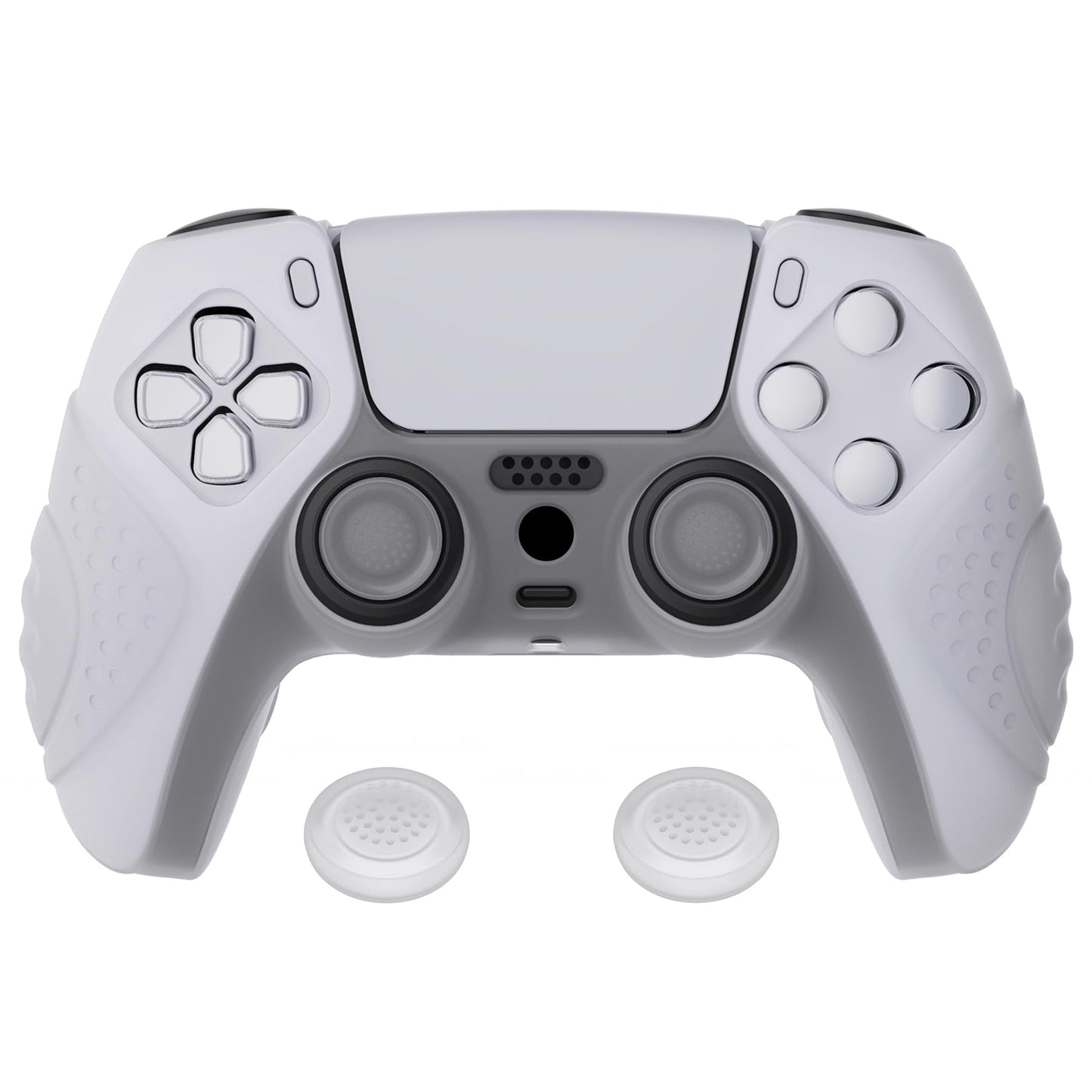 eXtremeRate PlayVital Guardian Edition Clear White Ergonomic Soft Anti-Slip Controller Silicone Case Cover for ps5  Rubber Protector Skins with Clear White Joystick Caps for ps5 Controller