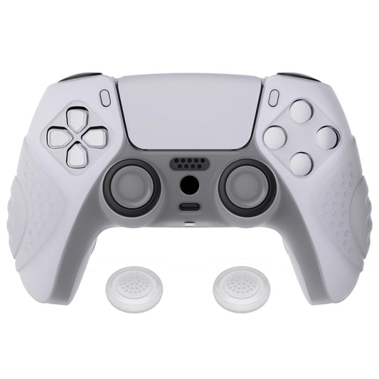 eXtremeRate PlayVital Guardian Edition Clear White Ergonomic Soft Anti-Slip Controller Silicone Case Cover for ps5  Rubber Protector Skins with Clear White Joystick Caps for ps5 Controller