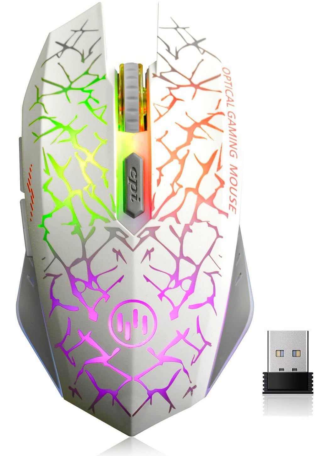 VEGCOO C12 Wireless Gaming Mouse Rechargeable Mice Silent Click Cordless Mouse with 6 Buttons PC Gaming Mice Advanced Technology with 2.4GHZ Up to 2400DPI for PC Laptop (White)