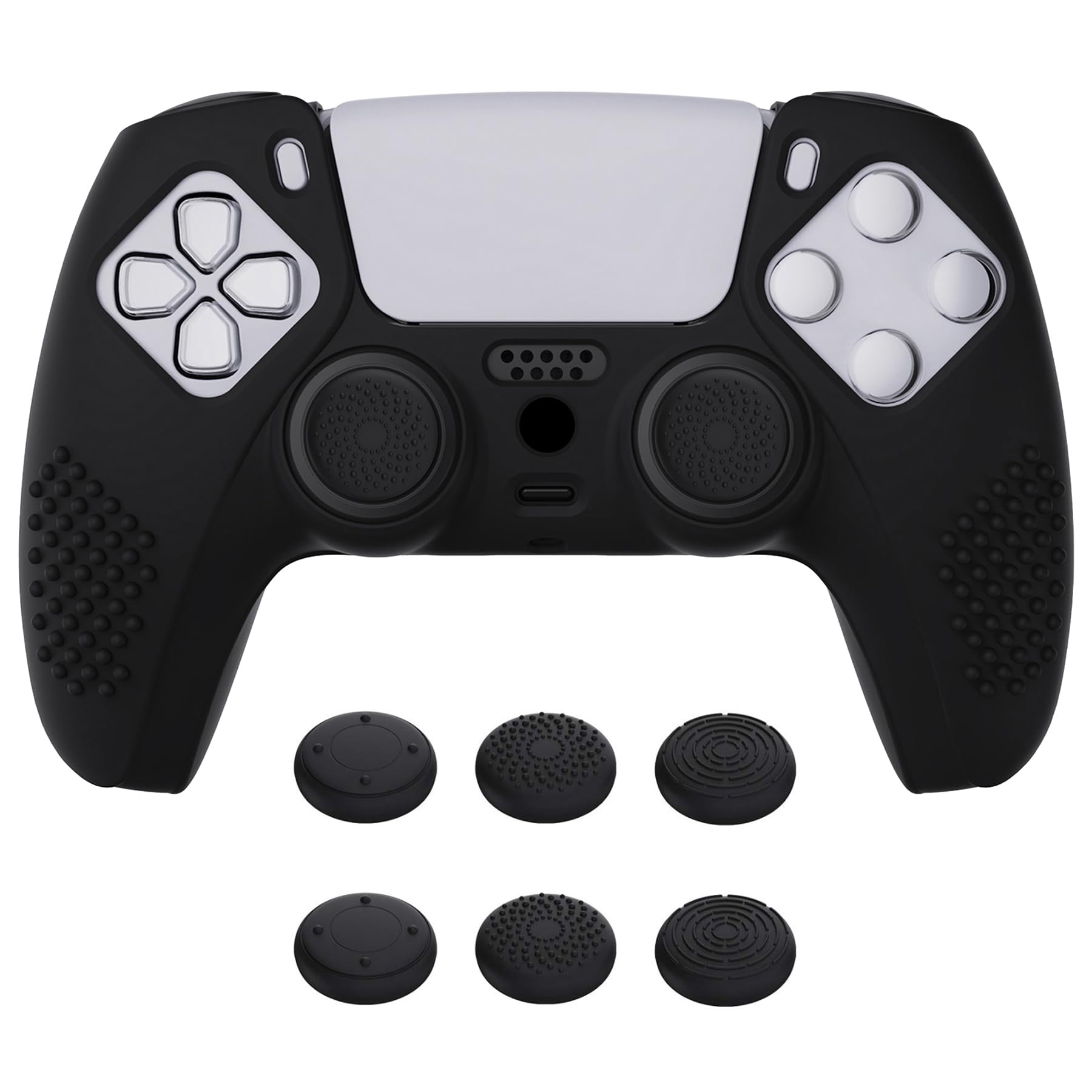 eXtremeRate PlayVital Black 3D Studded Edition Anti-Slip Silicone Cover Skin for ps5 Controller  Soft Rubber Case Protector for ps5 Wireless Controller with 6 Black Thumb Grip Caps
