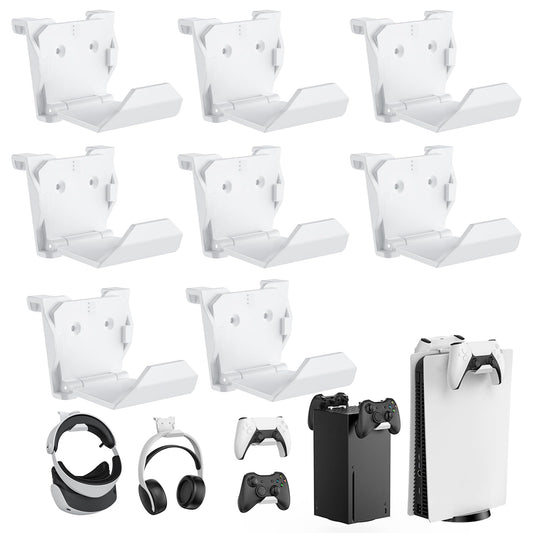 KUNSLUCK 8 Pack Controller Wall Mount for PS5  Xbox  Switch Controller  Wall Mount Stand for Controller&Headset  Adhesive/Screws Installation (White)