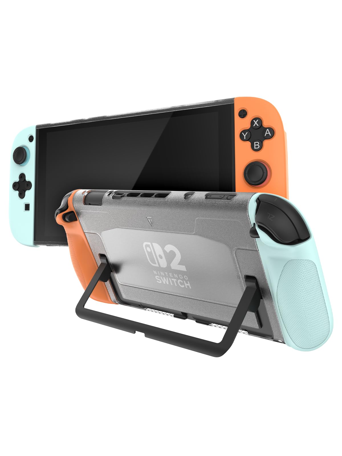 TUDIA Snap-On Case Compatible with Nintendo Switch 2 (2025) - [Kickstand Access] Dockable Slim Scratch-Resistant Console PC Cover with Enhanced Shockproof TPU Handheld Grip (Red/Blue  Clear Back)