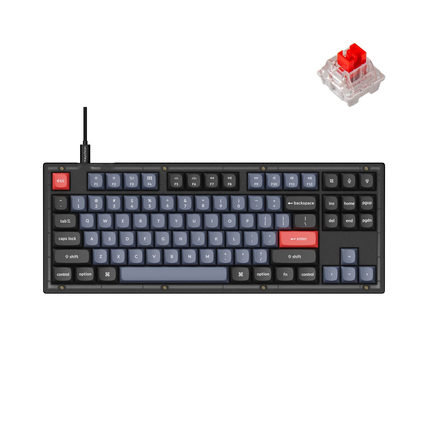 Keychron V3 Wired Custom Mechanical Keyboard  TKL Tenkeyless QMK/VIA Programmable Macro with Hot-swappable Keychron K Pro Red Switch Compatible with Mac Windows Linux (Frosted Black-Translucent)