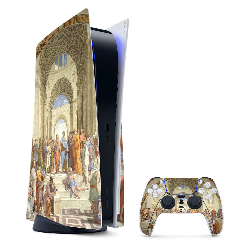 MightySkins Gaming Skin for PS5 / PlayStation 5 Bundle - School of Athens | Protective Viny wrap | Easy to Apply and Change Style | Made in The USA