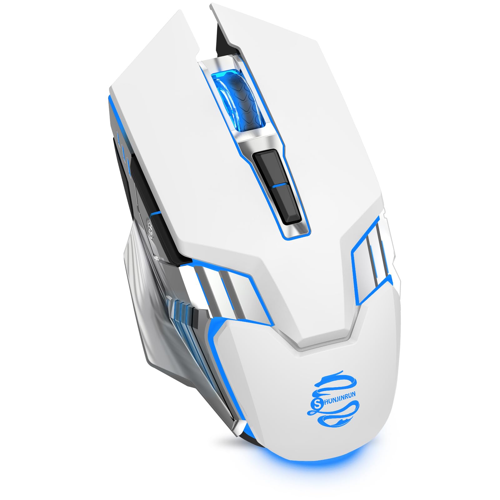 SHUNJINRUN Wireless Gaming Mouse, Bluetooth 3-Modes (BT5.0+BT3.0+2.4GHz), Rechargeable, RGB Backlit, Silent Click, White