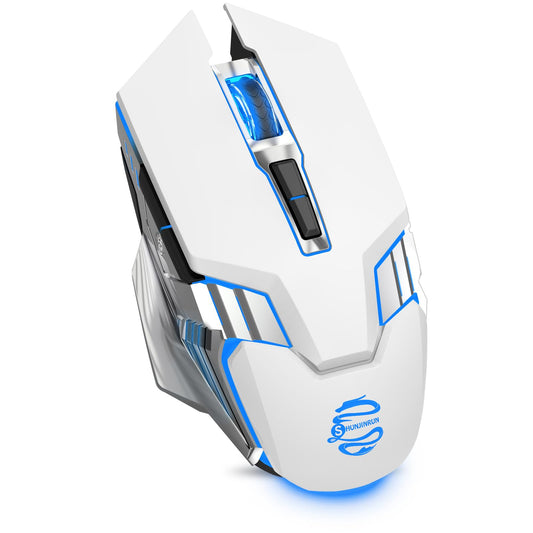 SHUNJINRUN Wireless Gaming Mouse, Bluetooth 3-Modes (BT5.0+BT3.0+2.4GHz), Rechargeable, RGB Backlit, Silent Click, White