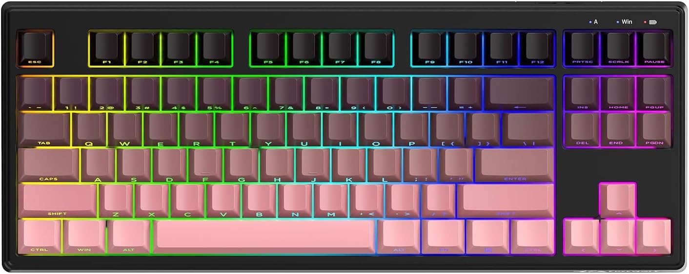 M87V2 Wireless Keyboard  Low Profile Quiet Typing Membrane Gaming Keyboard with 80% TKL Layout Side Printed Keys  RGB Backlit  USB C Rechargeable 87 Keys PBT Keycap for Windows PC Mac Linux-Blackberry