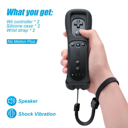TIANHOO Wii & Wii U Remote Controller 2 Pack with Silicone Case & Wrist Strap - Black