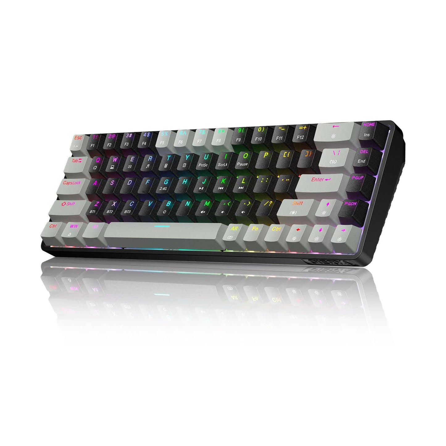 DIERYA DK68 Wireless Mechanical Gaming Keyboard - 60% Compact, Clicky Blue Switch, RGB Backlit, Grey/Black