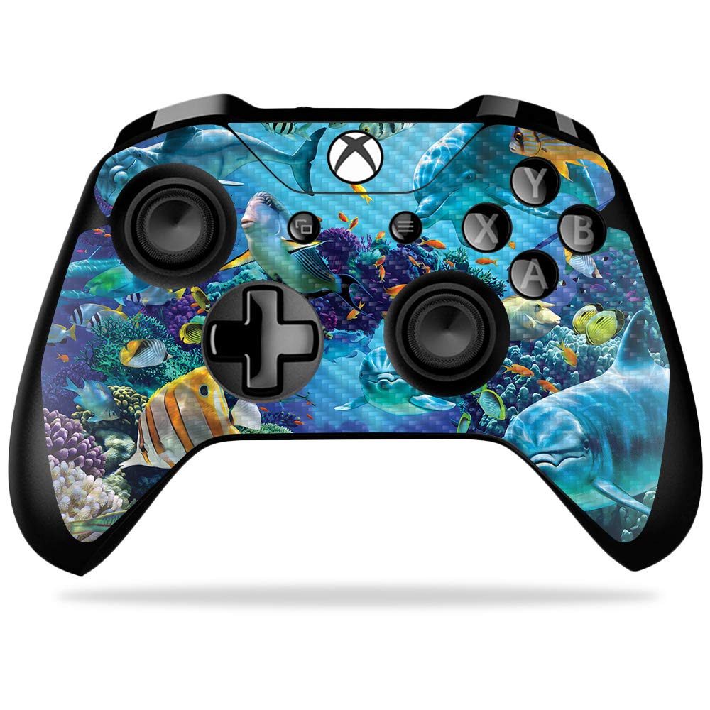 MightySkins Carbon Fiber Skin for Microsoft Xbox One X Controller - Ocean Friends | Protective  Durable Textured Carbon Fiber Finish | Easy to Apply  Remove  and Change Styles | Made in The USA